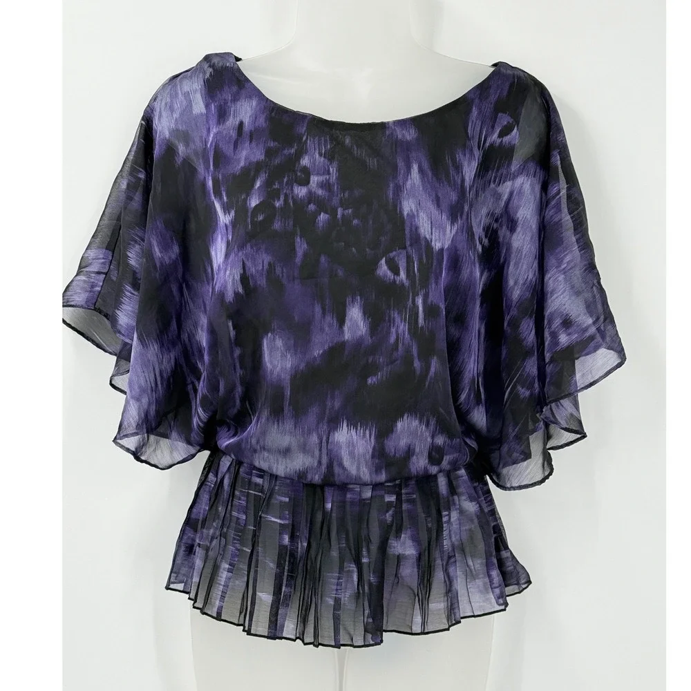 vtg y2k Dressbarn peplum top Womens sz 14 (L) Whimsigoth Witchy Purple Abstract